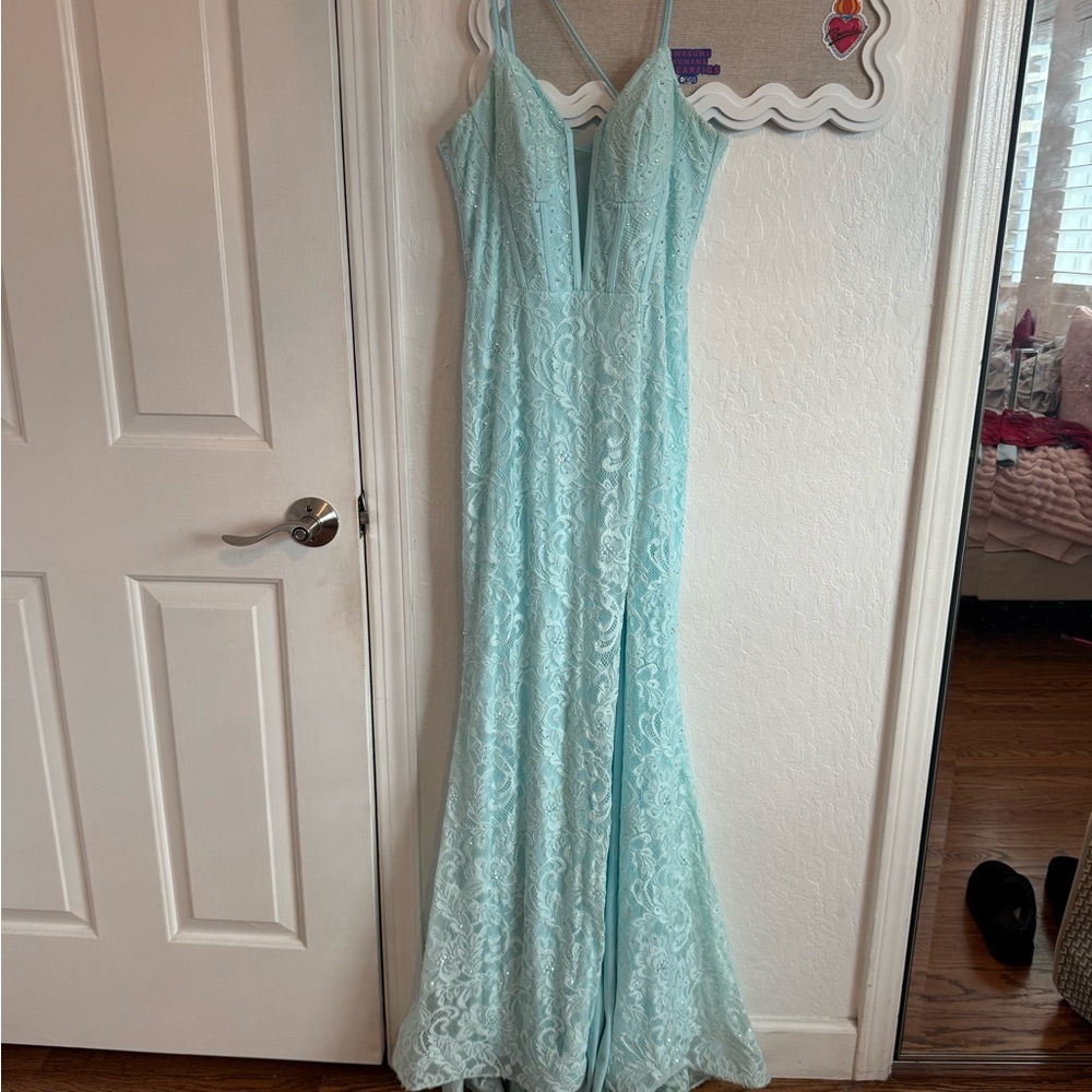 Camilla Light Blue Lace Prom Dress